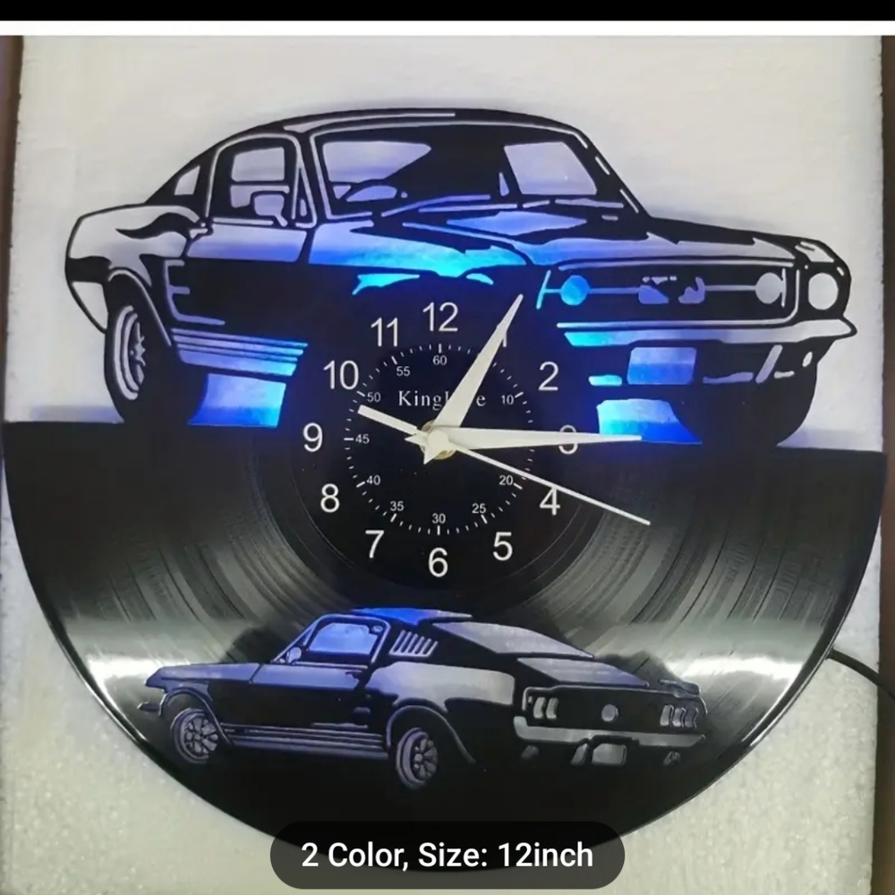 New Mustang Vinyl Record neon remote control 7 color 12" wall clock